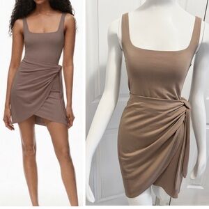 Aritzia Wilfred Saturn Mini Dress Jersey Wrap Dress Tan Brown Size Small